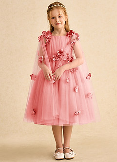 Azazie Staria Flower Girl Dresses Coral Ball-Gown Ruched Tulle Dress image3