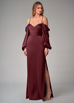 Azazie Sonata Bridesmaid Dresses Cabernet Sheath Long Sleeve Stretch Satin Convertible Dress image7