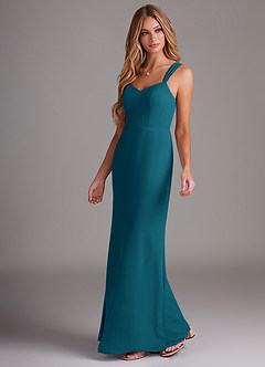 Azazie Denice Bridesmaid Dresses Ink Blue Sheath Pleated Chiffon Dress image3
