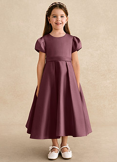 Azazie Princess Flower Girl Dresses Sangria A-Line Pleated Matte Satin Dress image5