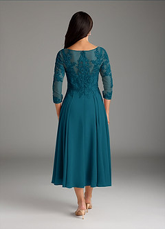 Azazie Marge At-home Try On Dresses Ink Blue A-Line Scoop Lace Chiffon Dress image3