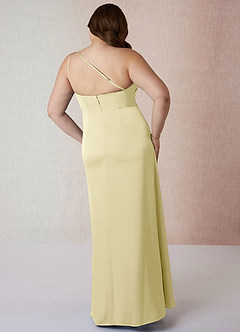 Azazie Mika Final Sale Lemon Sorbet Sheath One Shoulder Stretch Satin Dress image9
