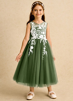 Azazie Sundae Blumenmädchenkleider Ballkleid Spitze Kleid Olivgrün image5