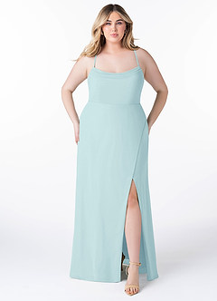 Azazie Maliya Final Sale Eucalyptus Sheath Pleated Chiffon Dress image6