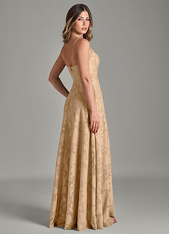 Azazie Amani 신부 들러리 드레스 A라인 주름진 플로럴 번아웃 바닥 길이 드레스 image2