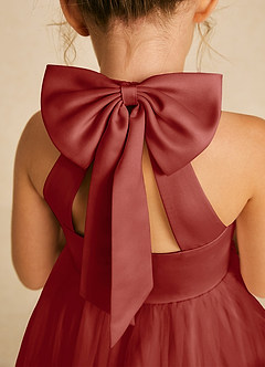 Azazie Dora Flower Girl Dresses Terracotta A-Line Bow Tulle Dress image5