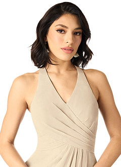 Azazie Danica Bridesmaid Dresses Champagne A-Line Pleated Chiffon Dress image4