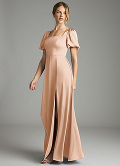 Azazie Fyona Bridesmaid Dresses English Rose A-Line Pleated Stretch Satin Dress image4