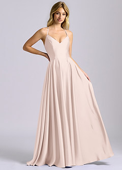 Azazie Truce Bridesmaid Dresses Blushing Pink A-Line Stretch Satin Dress image6