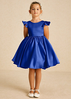 Azazie Tootsie Flower Girl Dresses Royal Blue A-Line Bow Matte Satin Dress image3