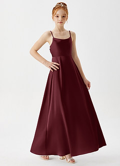Azazie Shale Junior Abito A-Line in Raso Elasticizzato Cabernet image4