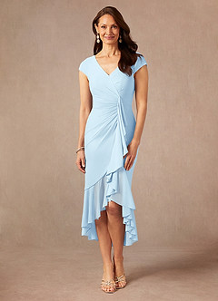 Azazie Renetta Mother of the Bride Dresses Sky Blue Sheath V-Neck Pleated Mesh Dress image4
