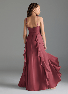 Azazie Peyton Junior Merlot A-Line V-Neck Cascading Ruffles Chiffon Dress image2