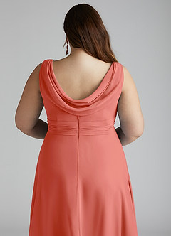 Azazie Karina Bridesmaid Dresses Salmon Pink A-Line Pleated Chiffon Dress image10