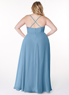 Azazie Naeem Bridesmaid Dresses Steel Blue A-Line V-Neck Ruffle Chiffon Dress image8