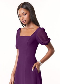 Azazie Alani Brautjungfernkleider A-Linie Quadratischer Ausschnitt Chiffon Kleid Traube image4