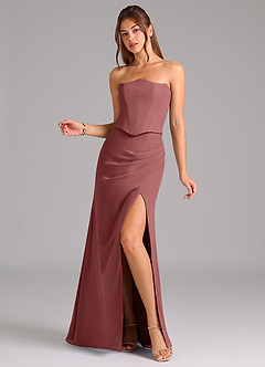 Azazie Jenine Vestidos de damas de honor Vestido de Amatista de Gasa de Corte Sirena con Sin tirantes image3