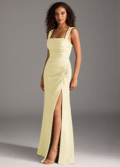 Azazie Jesaphine Bridesmaid Dresses Lemon Sorbet Sheath Bow Chiffon Dress image3