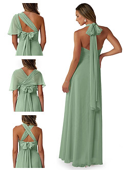 Azazie Fifi At-home Try On Dresses Matcha A-Line Strapless Chiffon Convertible Dress image8