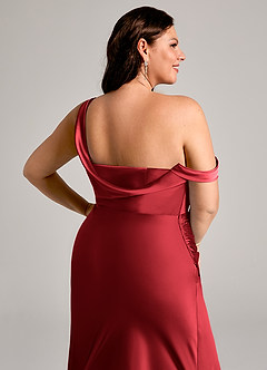 Azazie Madelyn Robes de demoiselle d'honneur Robe Sirène Convertible en Satin extensible Une épaule Écarlate image14