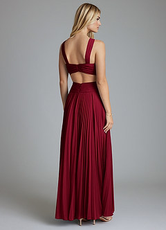 Azazie Hosanna Robes de demoiselle d'honneur Robe Trapèze en Mousseline de soie Plissée Bourgogne image3