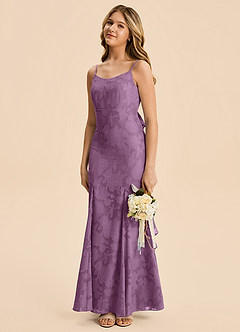 Azazie Lioren Junior Meerjungfrau-Linie Gestreift Blumen-Burnout Kleid Blauregen image2