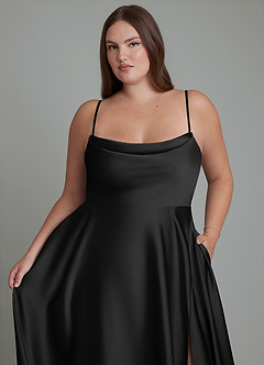 Azazie Elle Bridesmaid Dresses Black A-Line Pleated Stretch Satin Dress image10