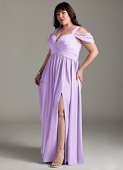 Azazie Lianne Bridesmaid Dresses Lilac A-Line Off the Shoulder Stretch Satin Dress image13