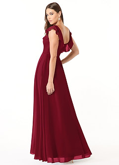 Azazie Jinny Brautjungfernkleider A-Linie Quadratischer Ausschnitt Gerüscht Chiffon Kleid Burgunderrot image4