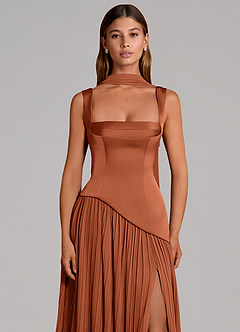 Azazie Stephanie Vestidos de damas de honor Vestido de Rosa De Cedro de Satén Elástico de Corte en A con Plisado image6