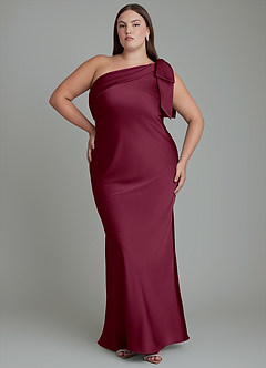 Azazie Yuanna Bridesmaid Dresses Mulberry Mermaid One Shoulder Stretch Satin Dress image8