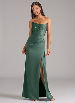 Azazie Marla Robes de demoiselle d'honneur Robe Fourreau Convertible en Satin extensible Sans bretelle Eucalyptus image4