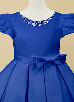 Azazie Jewel vestidos de niña de las flores Vestido de Azul Real de Satin Mate de Princesa con Plisado image7