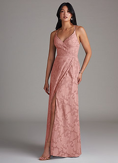 Azazie Davis Bridesmaid Dresses Rosette A-Line Pleated Floral Burnout Dress image1