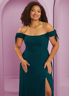 Barbie ♥ Azazie Robes de demoiselle d'honneur Robe Trapèze Convertible en Mousseline de soie Épaule décolletée Vert Pin image11