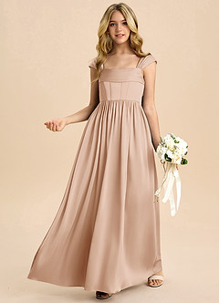 Azazie Hattie Junior English Rose A-Line Pleated Stretch Satin Dress image4