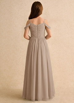 Azazie Chelo Girls Formal Abiti da Ragazza di Fiori Abito A-Line in Chiffon Plissettato Taupe image2