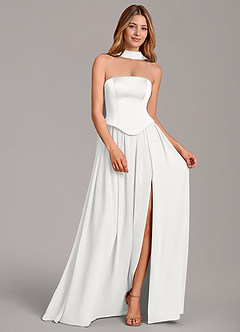 Azazie Cadence Bridesmaid Dresses White A-Line Corset Stretch Satin Convertible Dress image3