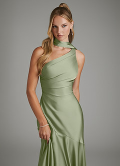 Azazie Amara Bridesmaid Dresses Pistachio Mermaid One Shoulder Stretch Satin Dress image6