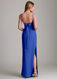 Azazie Mai Bridesmaid Dresses Royal Blue Sheath Pleated Chiffon Dress image2