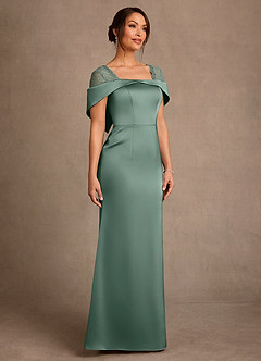 Azazie Henrieta Mother of the Bride Dresses Eucalyptus Sheath Lace Stretch Satin Dress image3