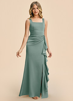 Azazie Adrienne Junior Silver Sage Sheath Pleated Stretch Satin Dress image6