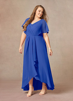 Azazie Eliza Mother of the Bride Dresses Royal Blue A-Line V-Neck Pleated Chiffon Dress image8