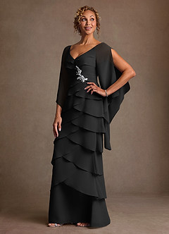 Azazie Arabinda Mother of the Bride Dresses Black Sheath Ruched Chiffon Dress image3