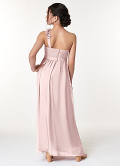 Azazie Flower Junior Blushing Pink A-Line Pleated Chiffon Dress image6