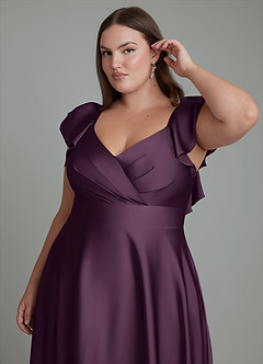 Azazie Leilani Bridesmaid Dresses Plum A-Line Ruched Stretch Satin Dress image12