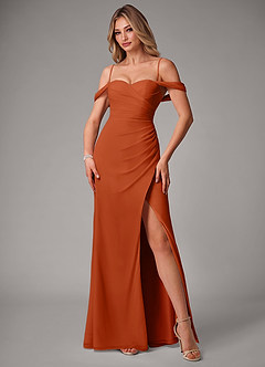 Azazie Haisley Vestidos de damas de honor Vestido de Naranja Quemada de Gasa de Corte Recto Convertible con Vestidos sin tirantes image5