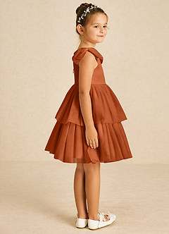 Azazie Vanellope Blumenmädchenkleider A-Linie Schleifen Tüll Kleid Gebranntes Orange image4