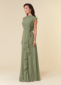 Azazie Narine Mother of the Bride Dresses Pistachio A-Line High Neckline Pleated Chiffon Dress image2