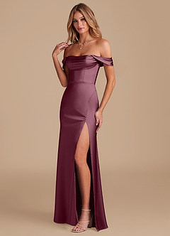Azazie Saige Bridesmaid Dresses Cabernet A-Line Off the Shoulder Metallic Satin Convertible Dress image6